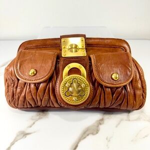Steven By Steve Madden Brown Soft Leather Gold Hardware Handbag Flap Clutch